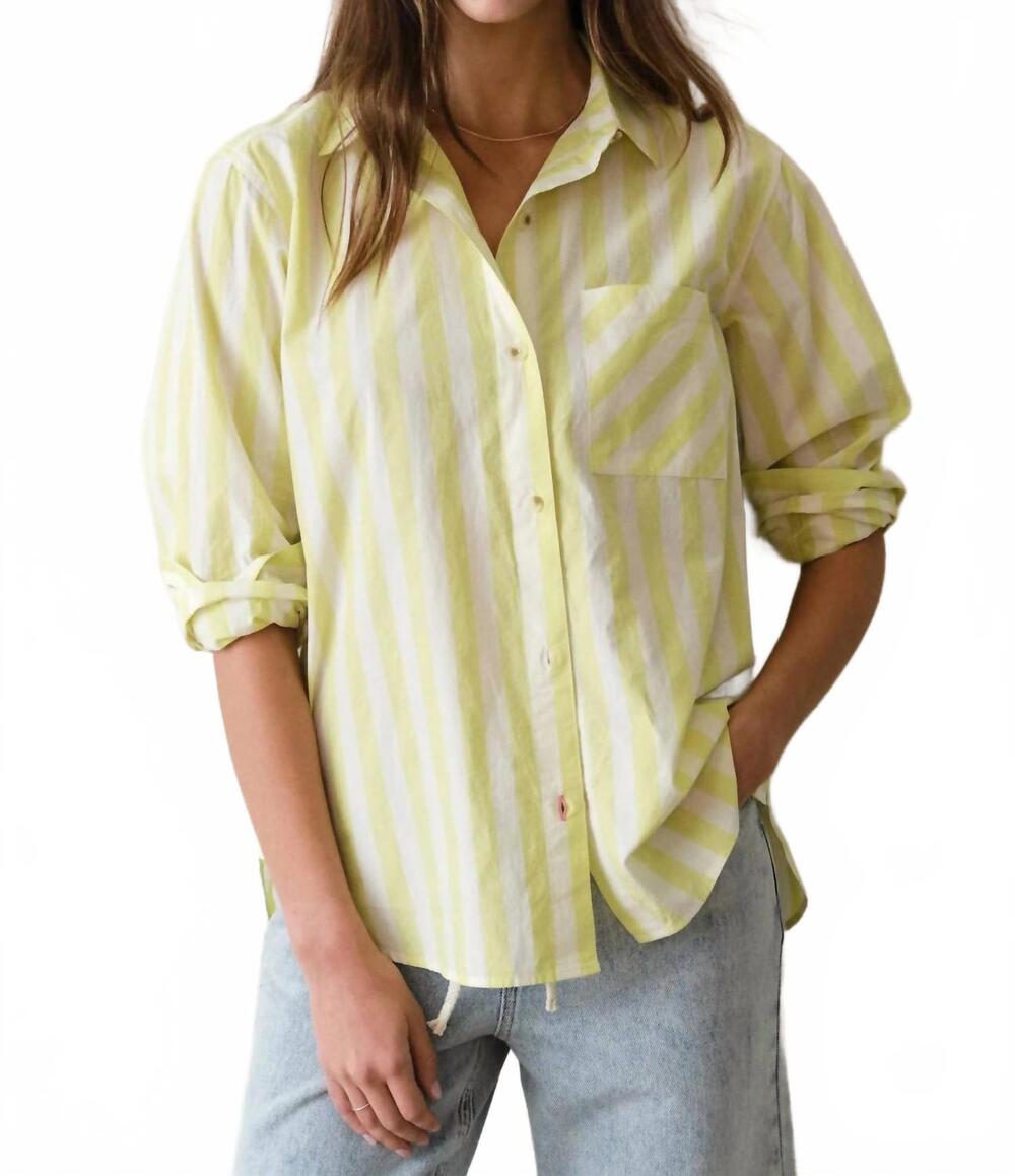 NEW MARINE LAYER jane relaxed shirt in lime stripe